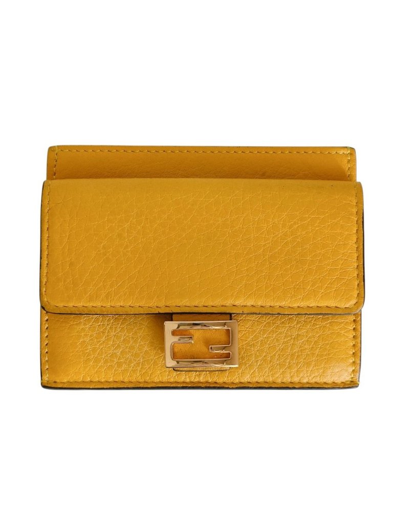 Fendi Leather Baguette Card Bifold Coin Case Yellow